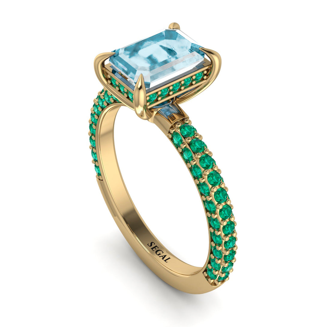 Hidden Halo Emerald Cut Aquamarine Engagement Ring - Ximena No. 404
